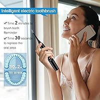 Vista 4 de Cepillo de dientes eléctrico Sonic con 8 cabezales de cepillo y funda de viaje, 4 modos, una carga que dura 60 días, motor 42000 VPM, juego de Negro