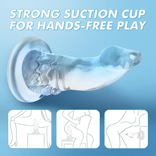 Miniatura 5 de Consolador realista de silicona de 7.4 pulgadas con delfín transparente con fuerte ventosa para jugar con manos libres, consolador anal para