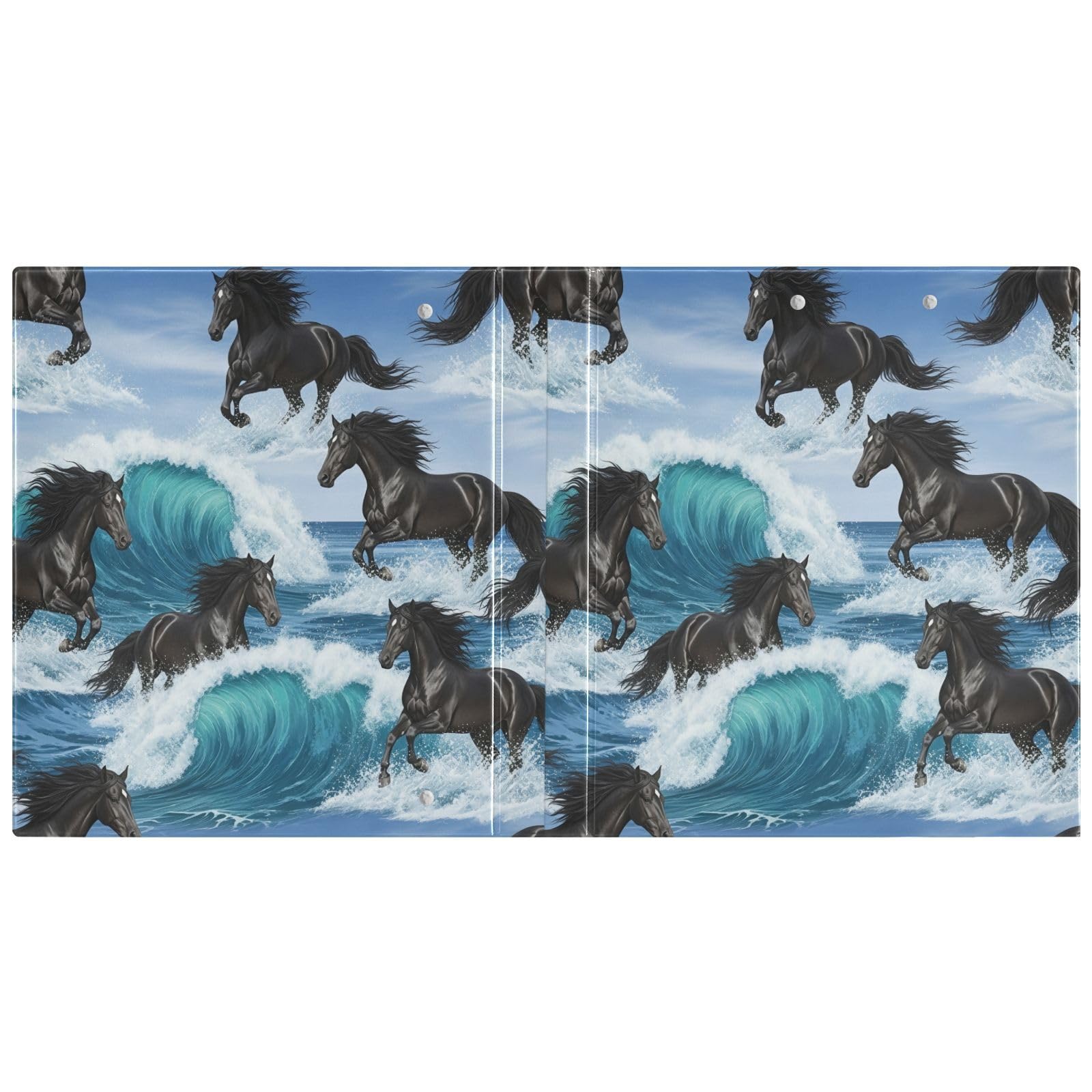 Black Horses Ocean Waves - Raccoglitore a 3 anelli, flessibile, confezione da 2