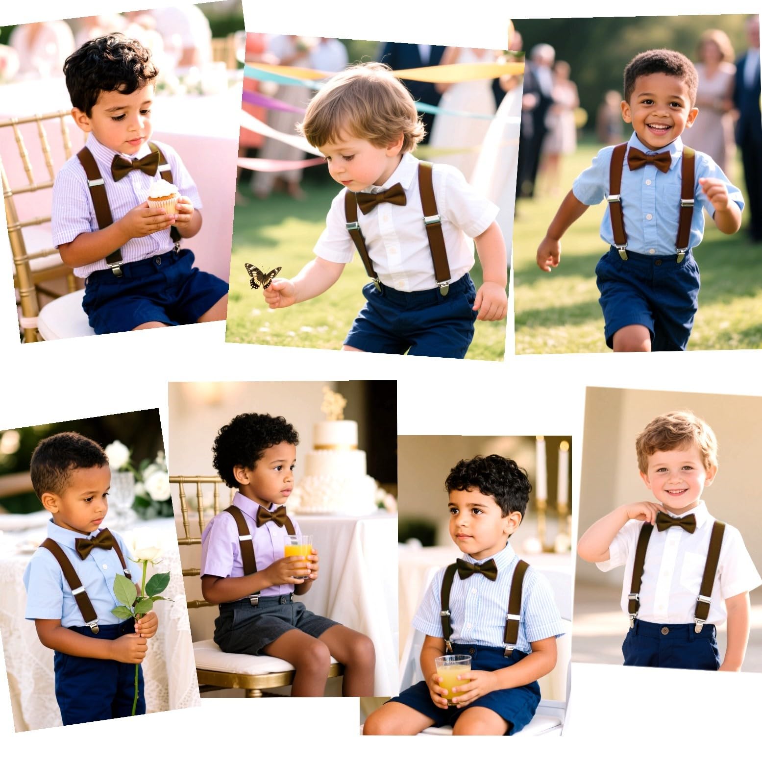 Conjunto de pajarita y tirantes para niños JZK Marrón, ajustable con clip, menos 135cm
