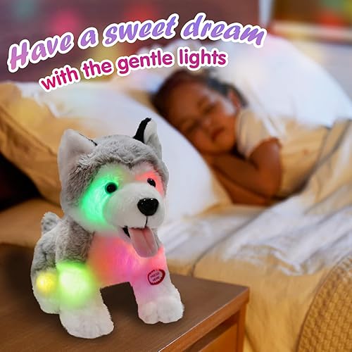 Miniatura 2 de Athoinsu Juguete de peluche iluminado para perros husky suave y brillante con luces LED mágicas de noche para cumpleaños para niños pequeños 8