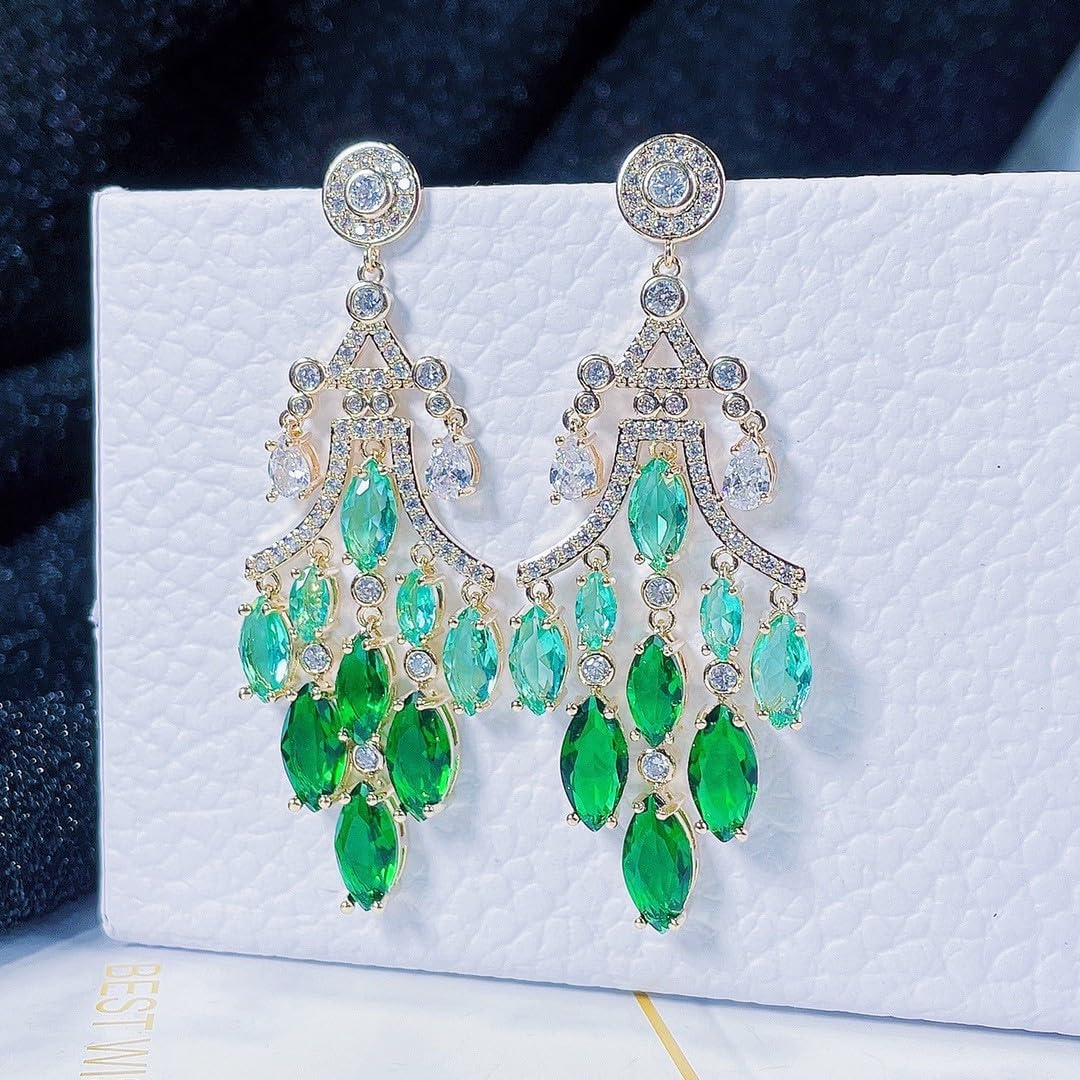 Delicate 14K Gold Moissanite Water Drop Tassel Earrings, Geometric Crystal Chandelier Earrings, Jewelry For Party And Bridal Weddings