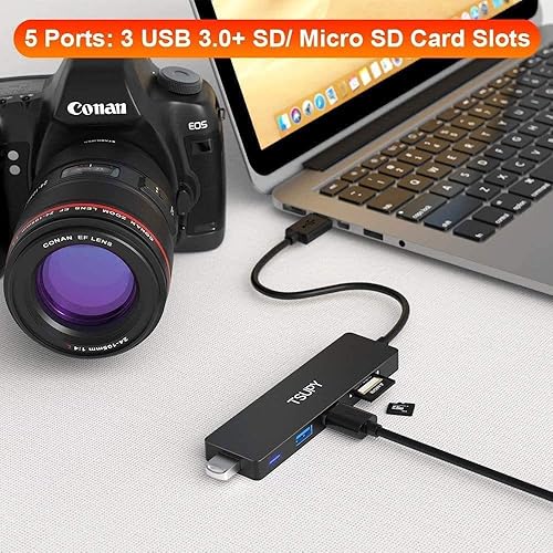 Miniatura 8 de Hub USB 3.0, adaptador multipuerto TSUPY 5 en 1 Hub USB 3.0 con lector de tarjetas SD Micro SD, 3 puertos USB 3.0 compatibles para laptop, MacBook,