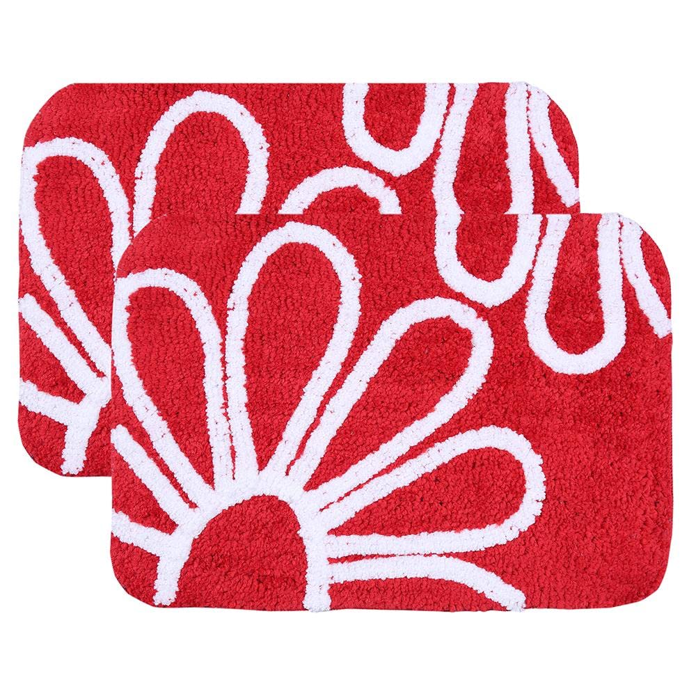 HOMIO Floral - Red Microfiber Doormat (Pack of 2)