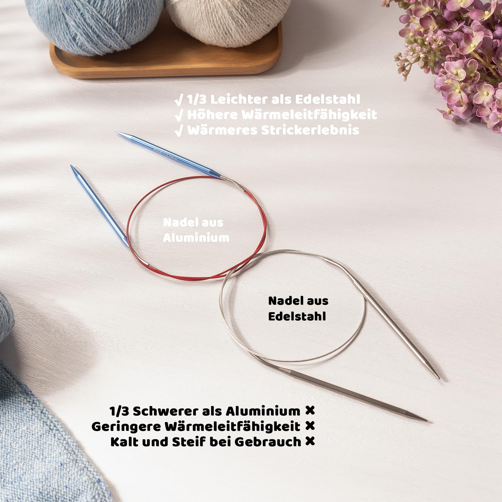 RUIDI Rundstricknadeln Set Austauschbar, 13 Paare mit Etui & Zubehör | Größen 2,75-10 mm, 10 cm glatte Aluminium-Nadelspitzen, 4 flexible Kabel ohne Memory-Effekt für vielseitige Strickprojekte