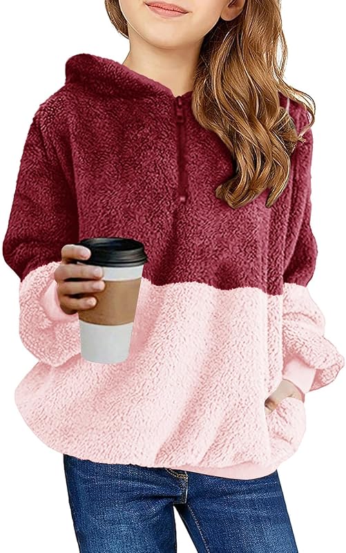 Haloumoning Girls Fuzzy Fleece Pullover Hoodies Sweatshirt 4-15 Years