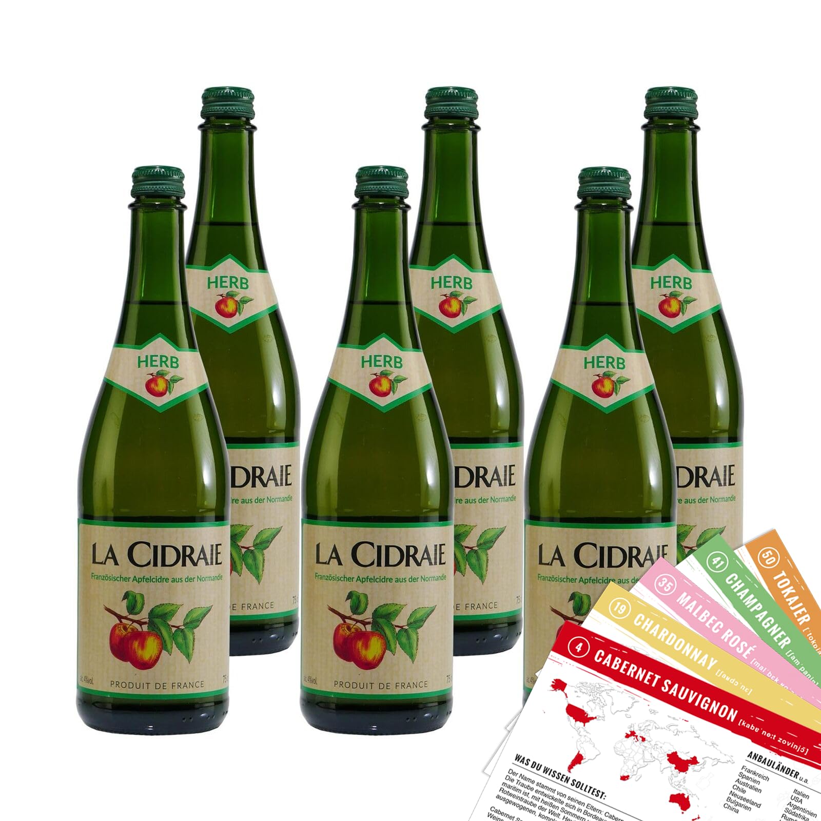 La Cidraie Cidre herb, halbtrocken, sortenreines Weinpaket + VINOX Winecards (6x0,75l)