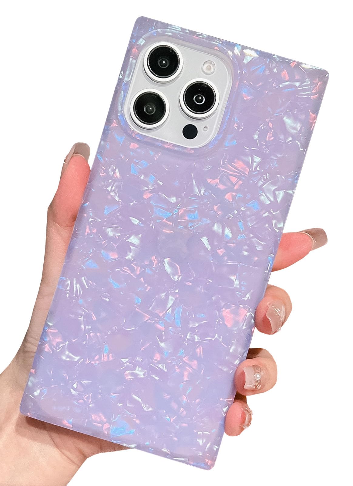 Photo 1 of KERZZIL Elegent Girly Mother Shell Pearl Pattern Compatible with iPhone 16 Pro Max Rectangle Edge Case, Slim Soft TPU Silicone Protective Bumper Cases Cover(Purple Pearl,16 Pro Max)