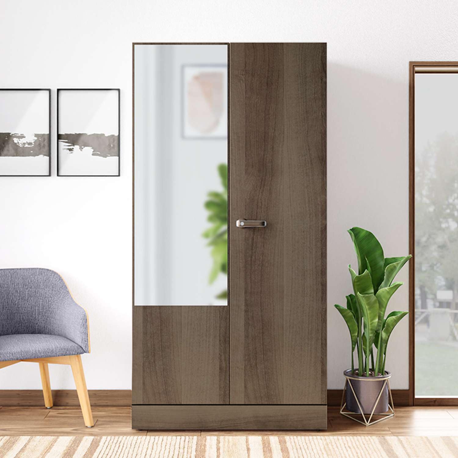 GODREJ INTERIO Almirah Auraline Men Premium 2-Door Steel Almirah, Cupboard for Clothes (Walnut), 1-Year Warranty, 2 Shelves, 2 Drawers, 1 Locker with Mirror-image-14