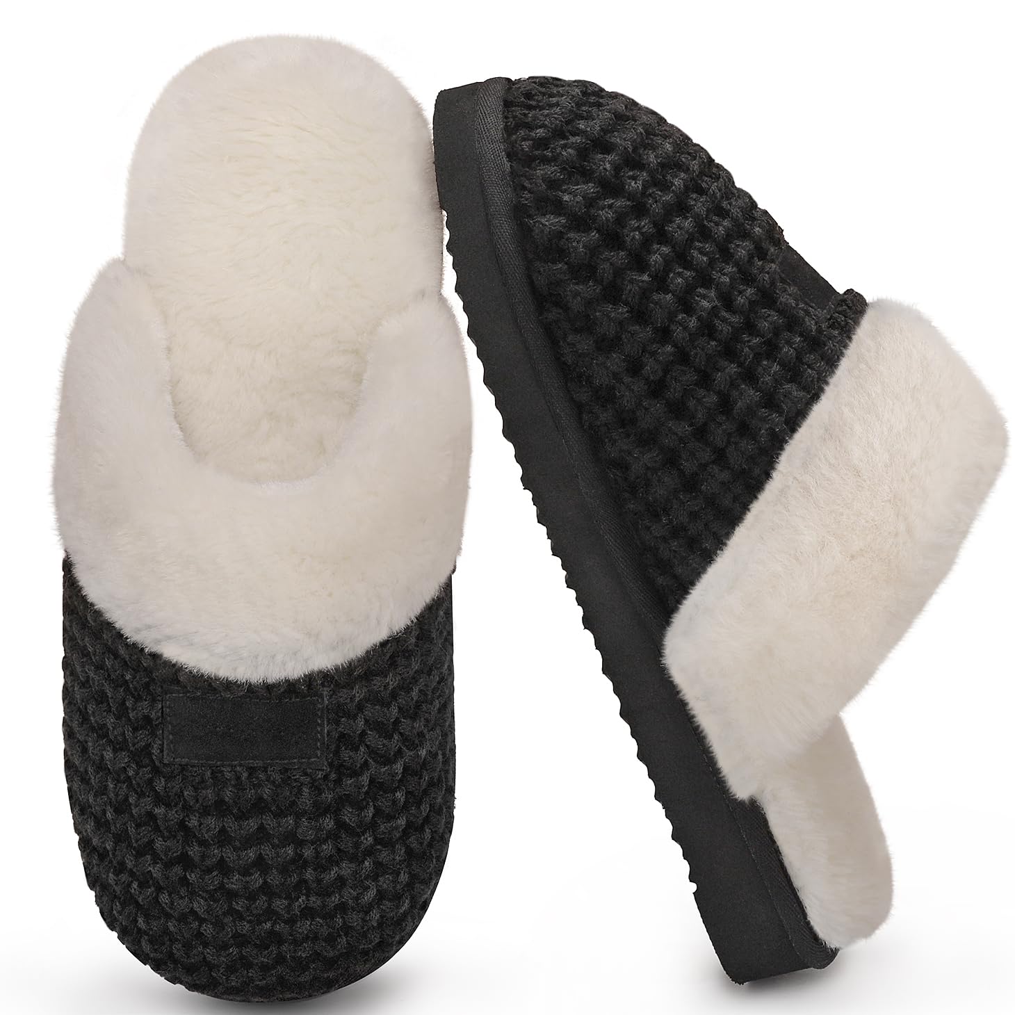 ATHMILE Cozy Slippers For Women Fuzzy Fluffy Warm Womens Platform Slippers Memory Foam Ladies Knit House Shoes Indoor