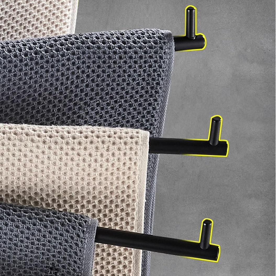 Toallero de baño Moderno Negro con Barra giratoria, soporta hasta 30 kg, Perchero de baño de 5 Barras con Brazo Plegable Giratorio para Montaje en Pared, Barra giratoria Que Ahorra