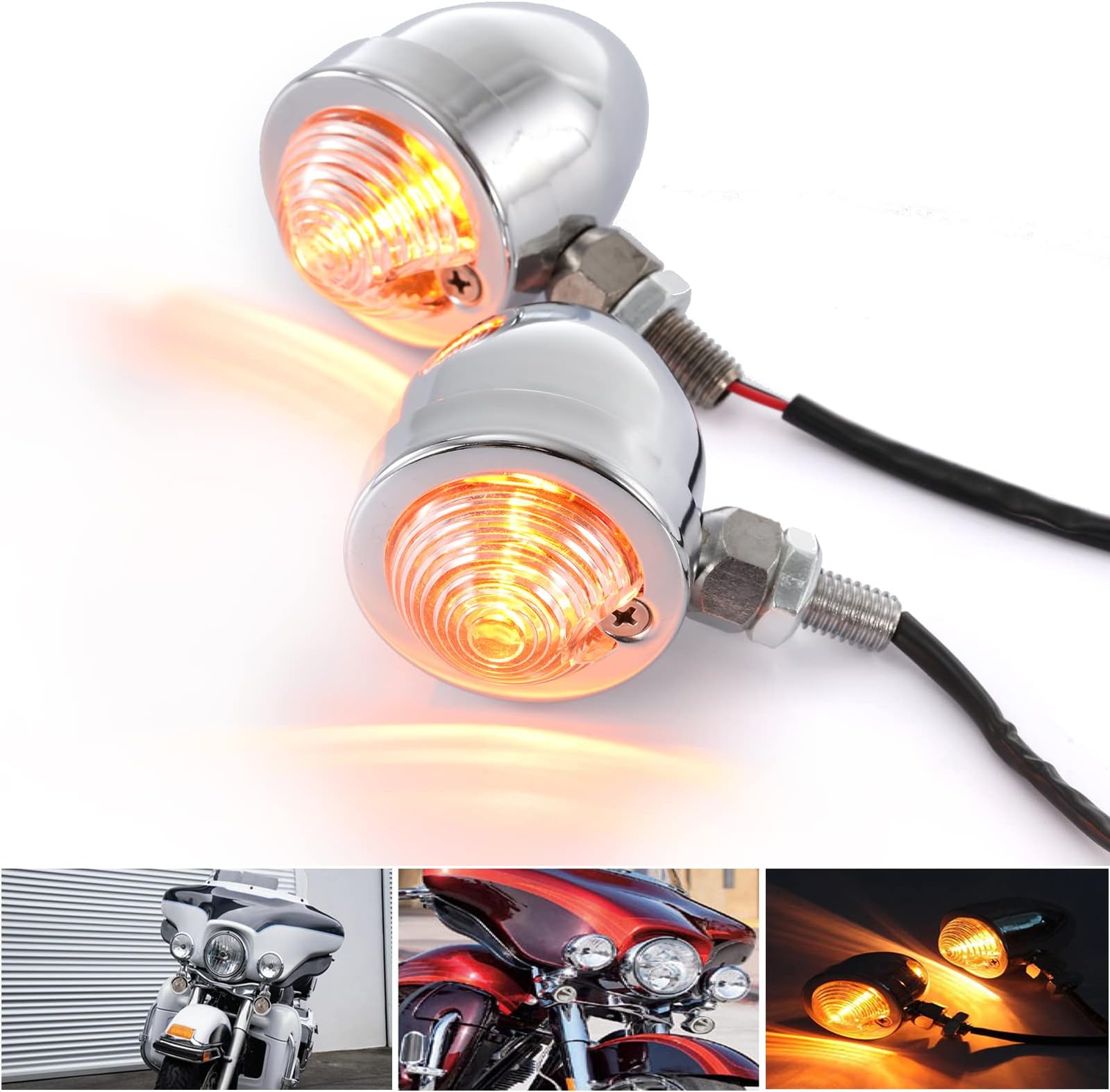 Universal Retro Motorcycle Turn Signals,2pcs Bullet Front Rear Indicator Light,Turn Signal Bulbs Fit for Honda Shadow Harley Yamaha Dukati Suzuki Kawasaki