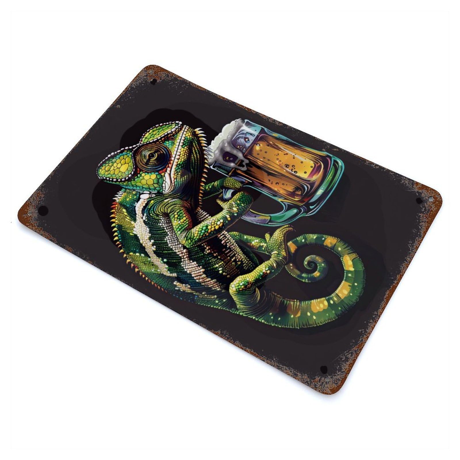 Chameleon Beer 11.8"x7.9" Aged Metal Wall Plaque, Retro Wall Decor for Farmhouse, Kitchen And Entryway Decor
