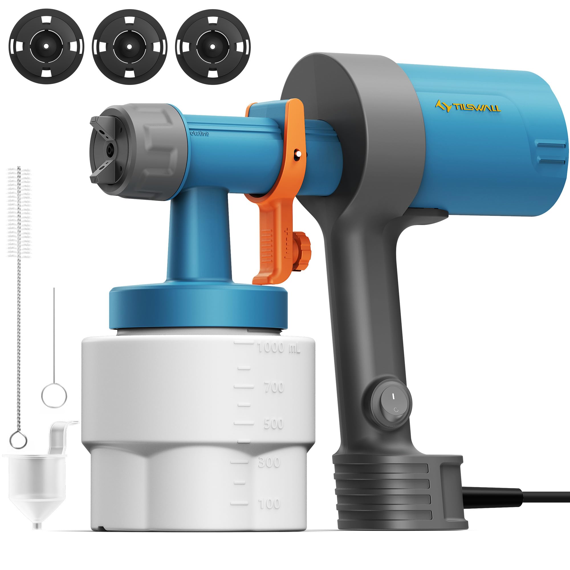 Tilswall Shark 600 Farbsprühsystem, Ultra-Leichte HVLP Farbspritzpistole, 3 Düsen & Muster, Leicht zu Reinigen, Einstellbarer Fluss, für Möbel, Zäune, Wände, Türen, Terrassen