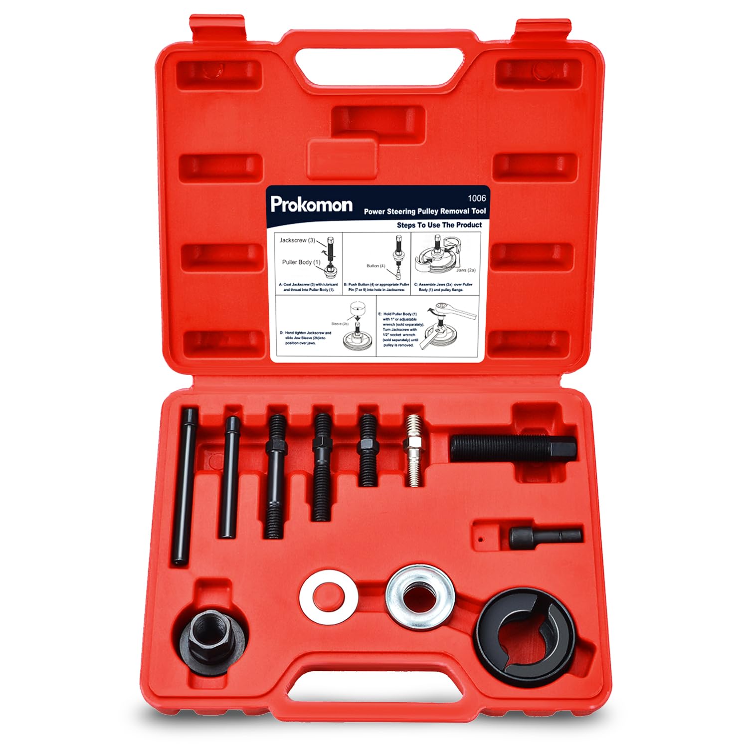 Prokomon Power Steering Pulley Puller Installer Kit for Water Pump; Vacuum Pump Pulleys Installation Remover on Most Engines