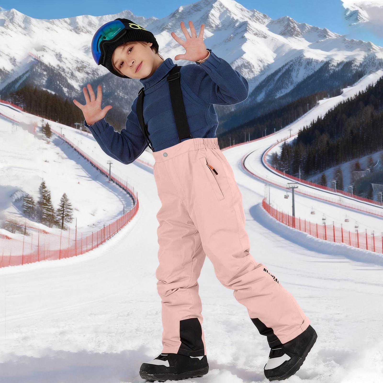Skihose Kinder,Warme Skihose Kinder Wasserdicht Winddicht Atmungsaktiv Abriebfeste Schneehose Jungen Mädchen Mit Anpassbarer Beinlänge