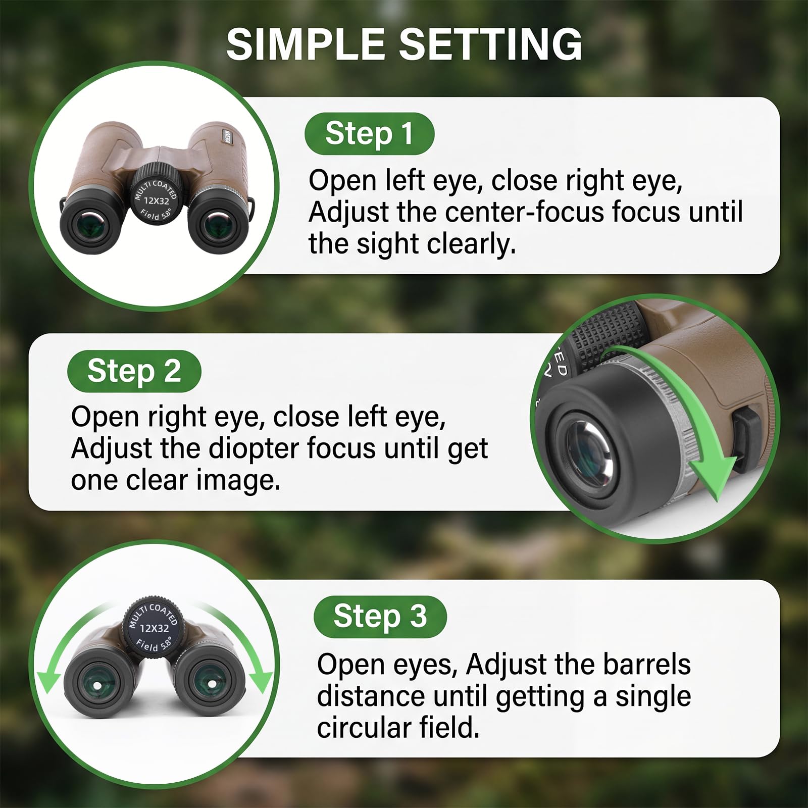 Binocolo compatto per adulti 12x32 ad alta potenza, binocolo tascabile per il birdwatching, impermeabile con lenti BAK4 FMC, leggero e utilizzabile con una sola mano