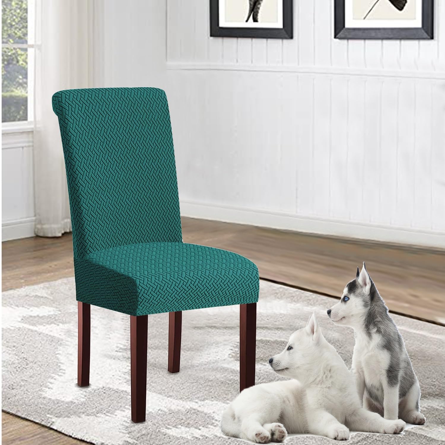 Altimpo Coprisedie Elastici Set 2 Pezzi Bianco Crema - Protezione Antigraffio Gatti Per Sala Da Pranzo - 5