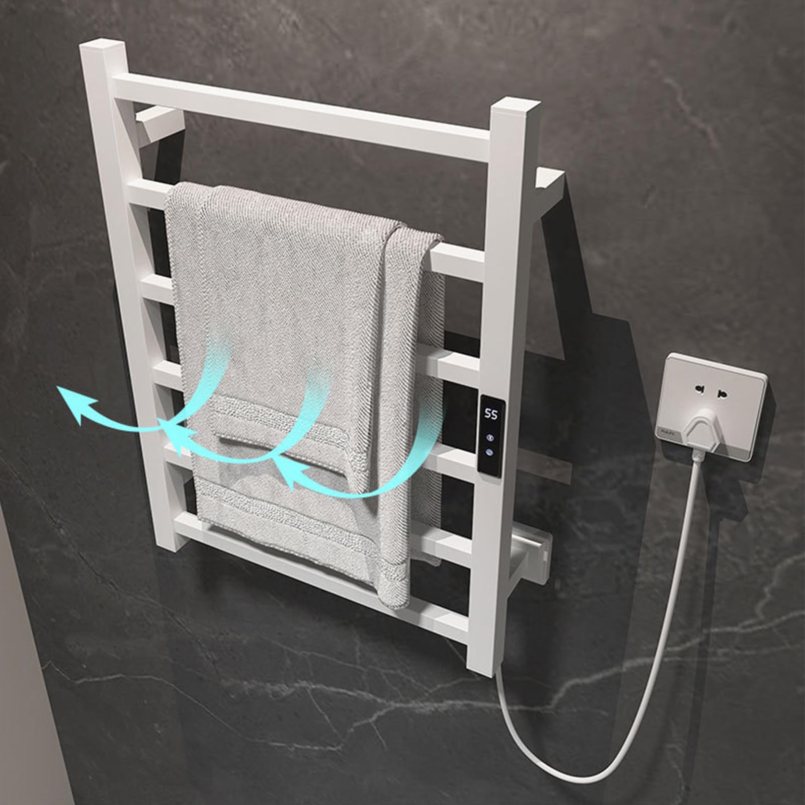 Scaldasalviette Elettrico, scaldasalviette con Timer e Temperatura, regolazioni multilivello, scaldasalviette da 150 W, scaldasalviette da Parete in Acciaio Inox, per Bag