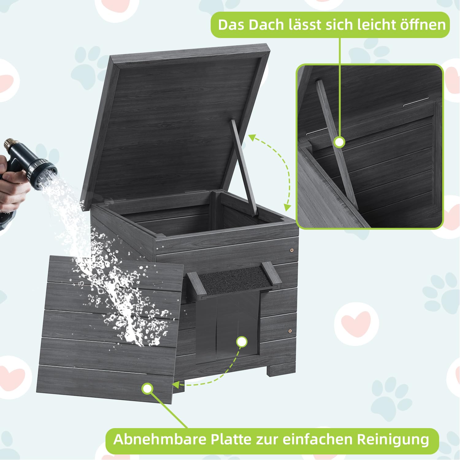 Wooden Cat House,for Indoor & Outdoor,Cat Shelter with Asphalt Roof,Weatherproof for Summer,Grau
