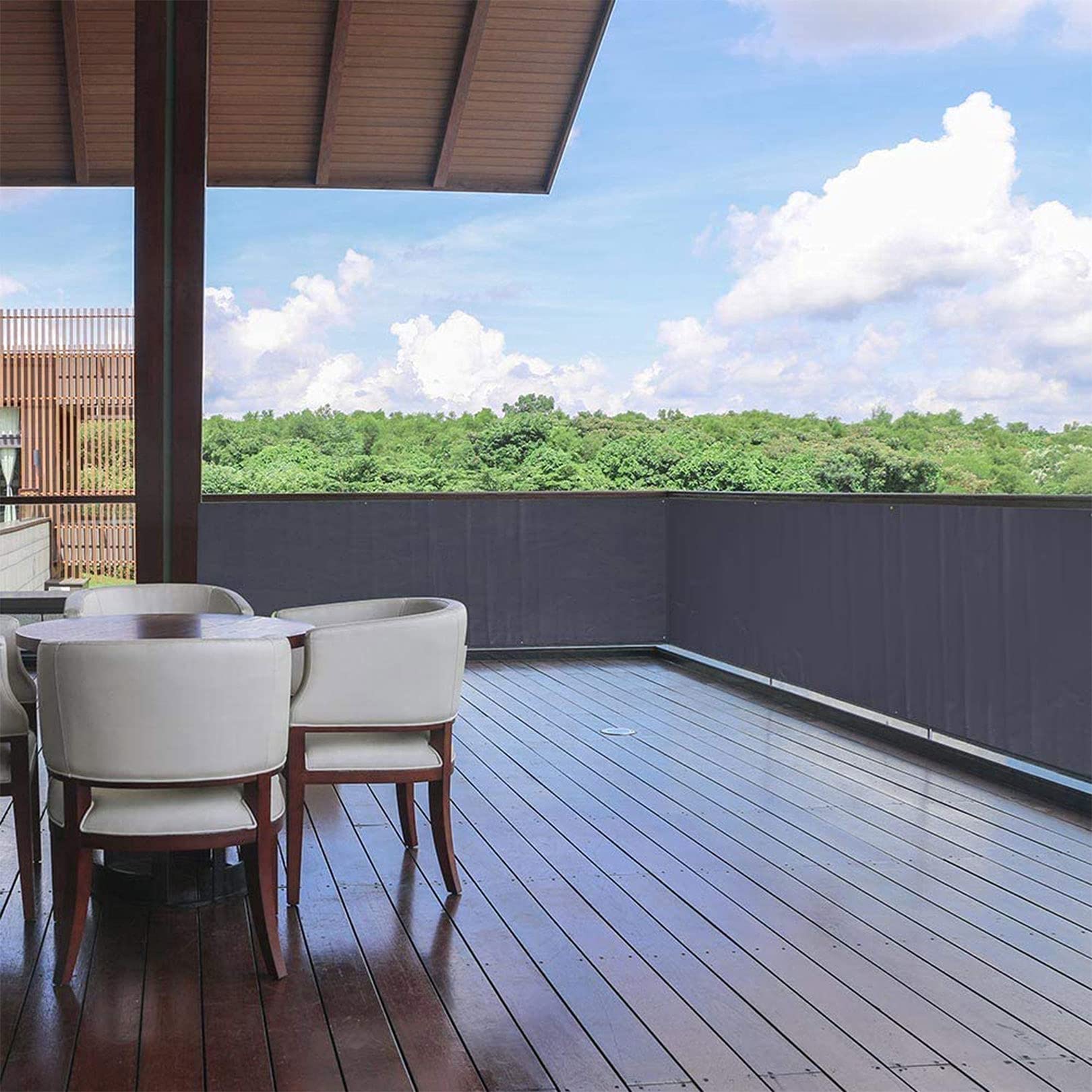 Balkon 1,2 x 4 m wodoodporny ciemnoszara osłona przeciwwiatrowa z nylonowymi opaskami kablowymi do patio