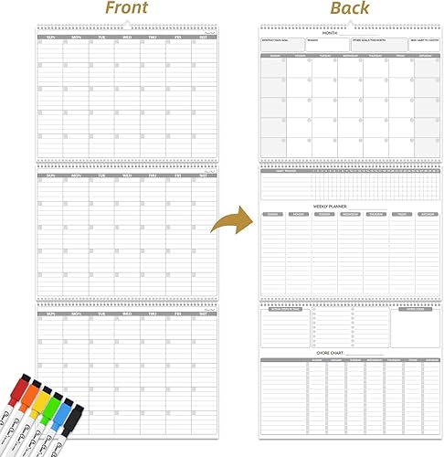 Miniatura 1 de Calendario de pared grande de borrado en seco, 40 x 17.5 pulgadas, planificador de 3 meses, multifuncional para mes, semanas, tabla de tareas para