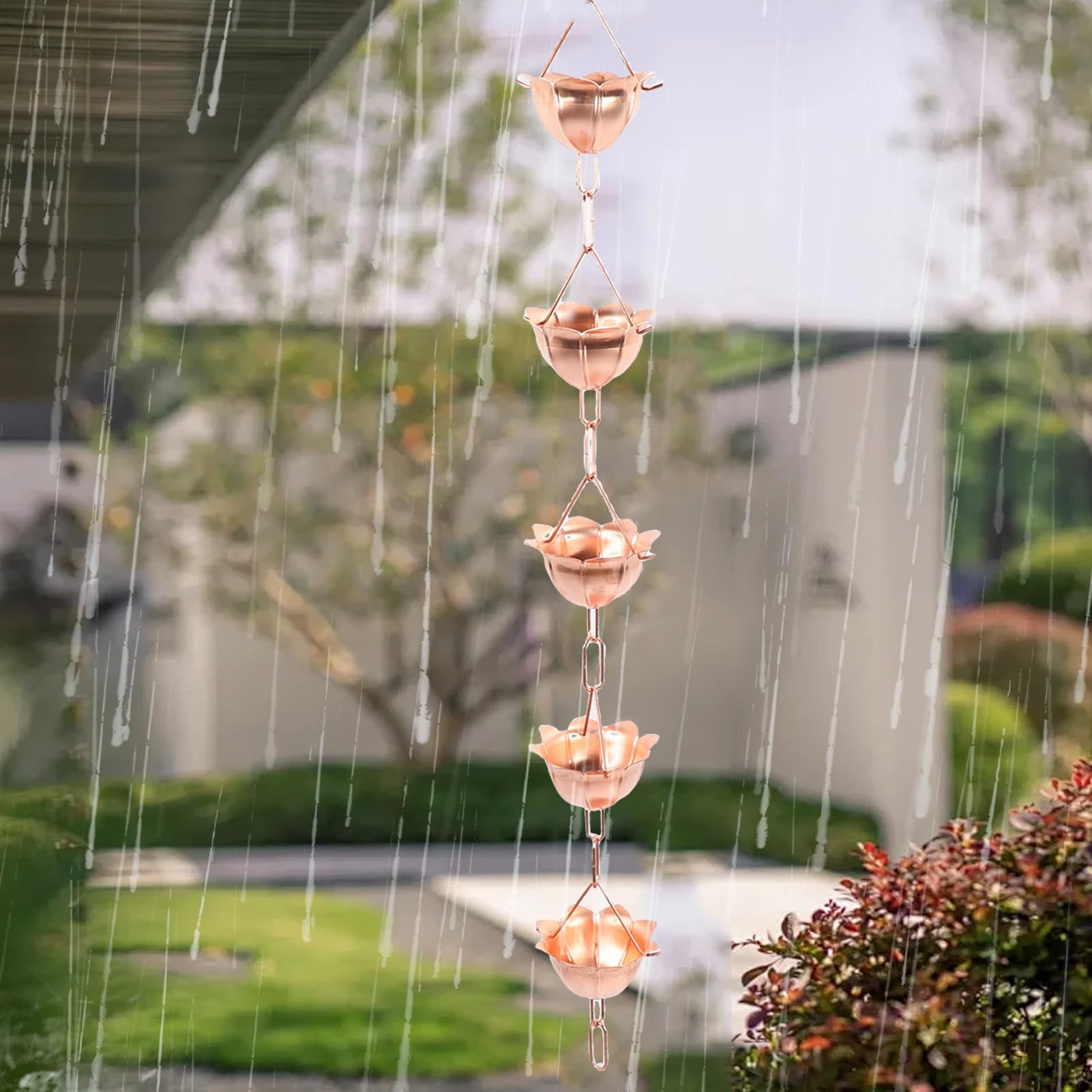 Chaîne de Pluie Suspendue, Chaîne de Recettes de Pluie en Cuivre (en Forme de pétale)