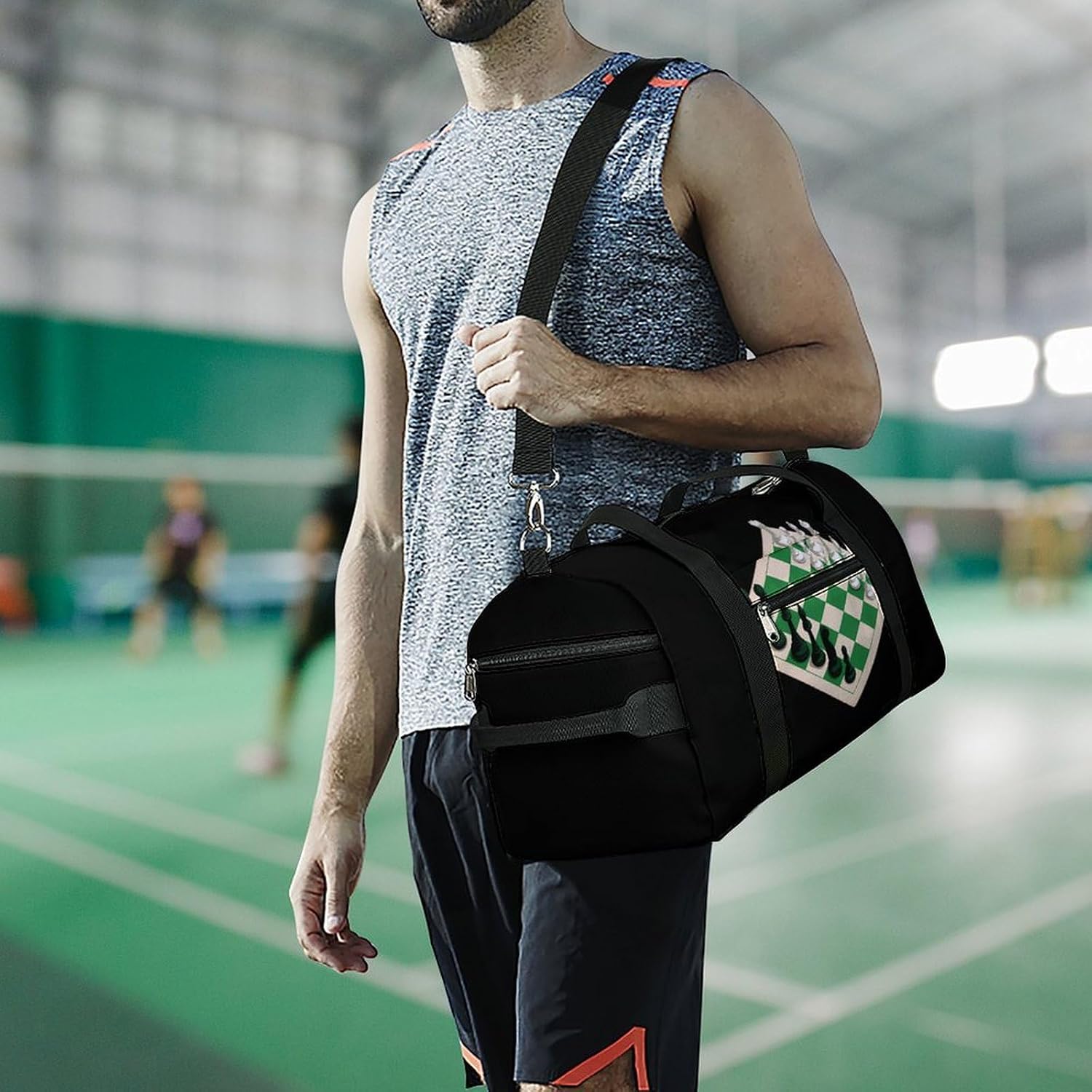 Chess1 Board White And Green Printed Gym Bag Lightweight Duffel Bags Luggage Handbags for Travel Sports