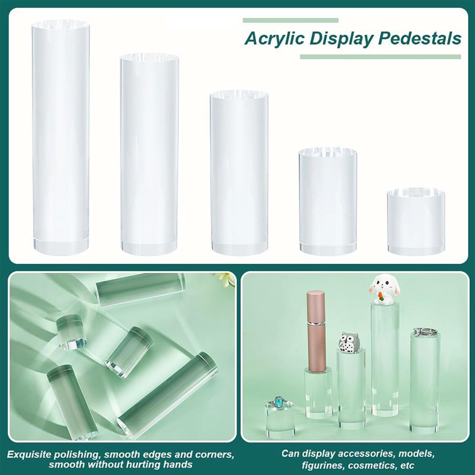 Akrylowy cylindryczny stojak ekspozycyjny, Blok ekspozycyjny z akrylowym cylindrem o różnych wysokościach 20-100 mm(Height 90mm)