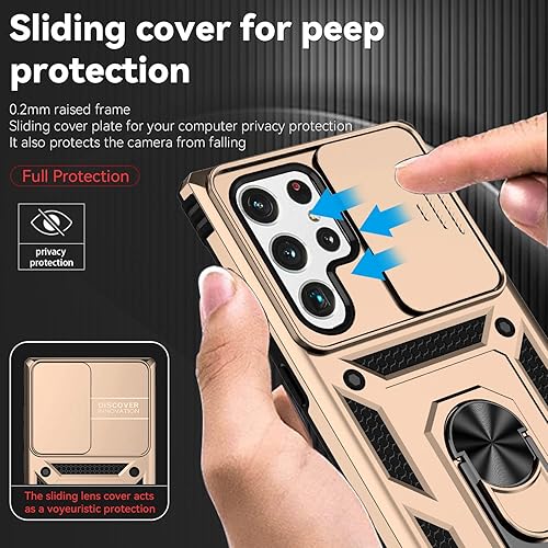Miniatura 3 de Hitaoyou Funda para Samsung Galaxy S22 Ultra con protección de lente, funda para Galaxy S22 Ultra con funda para cámara y soporte, grado militar, a