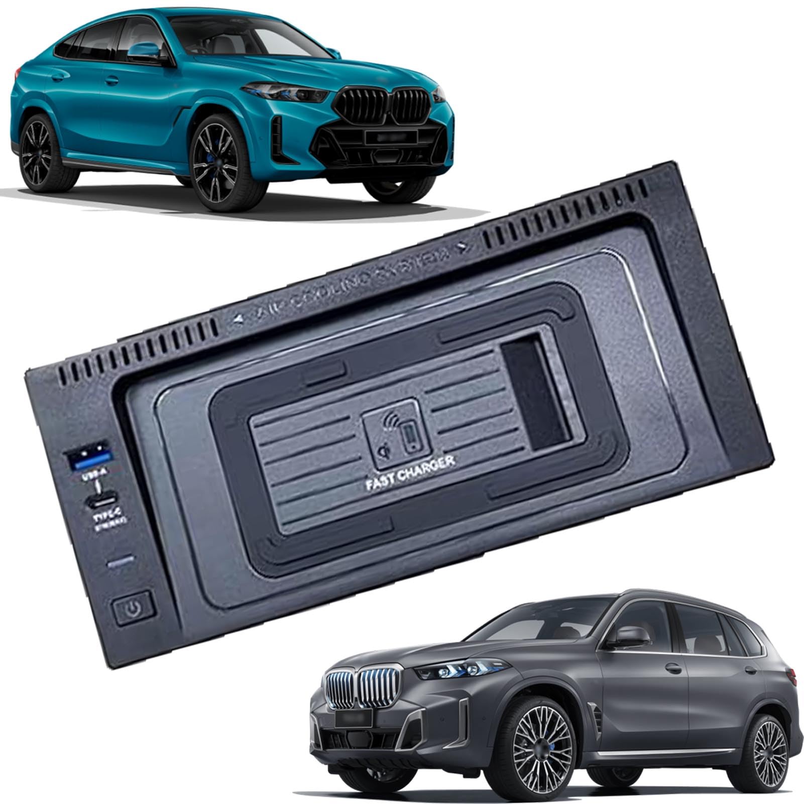 Caricabatterie Wireless per Auto per X5/X6 Tutti i Modelli Accessorio con 15 W Wireless e 27 W USB Qc3.0 Ricarica Rapida Regalo per la Famiglia