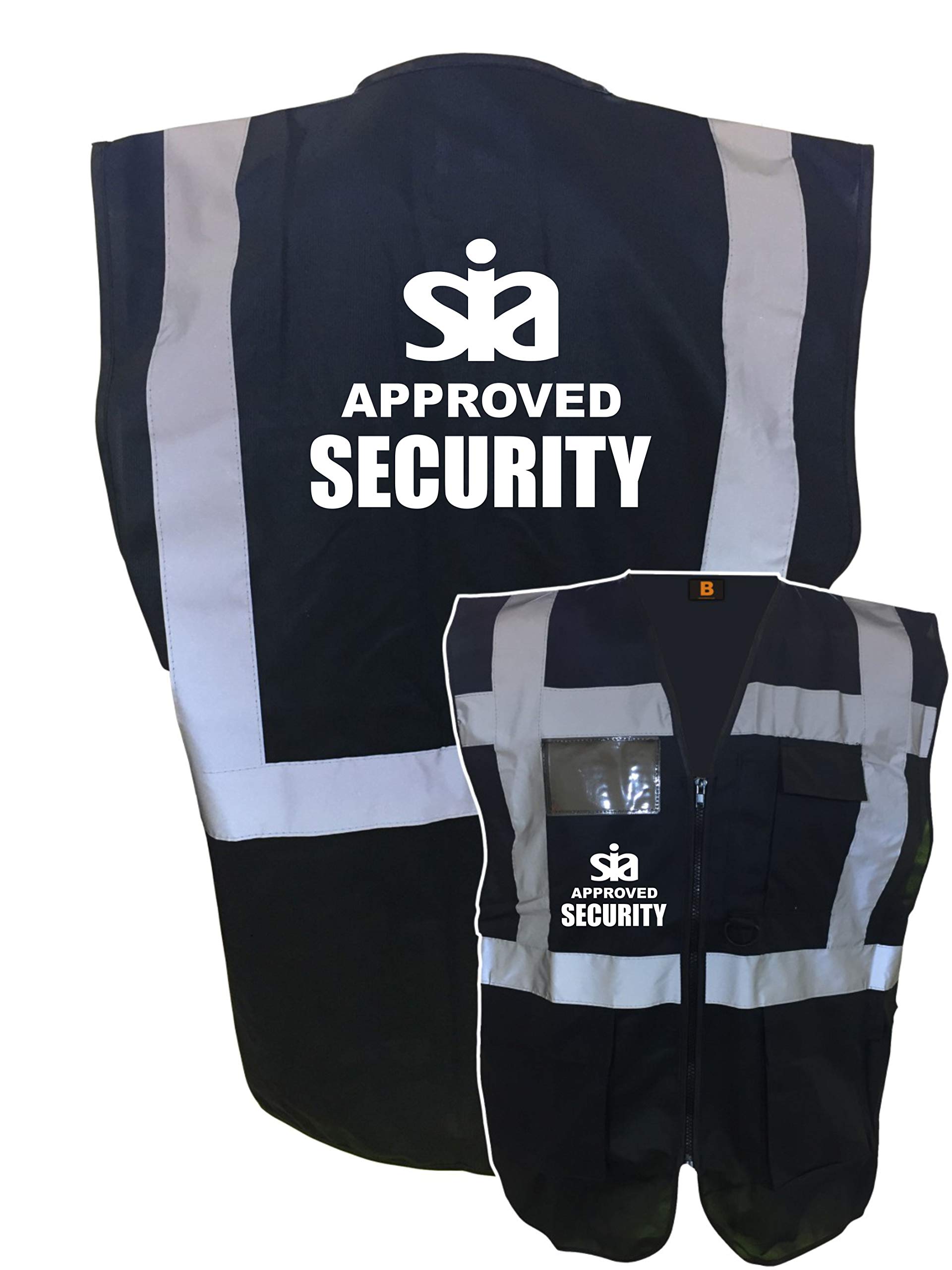 SIA Security Black Zipped Hi Vis Vest Reflective, Work Wear SIA Security, High Visibility, By Brook Hi Vis, XXLarge