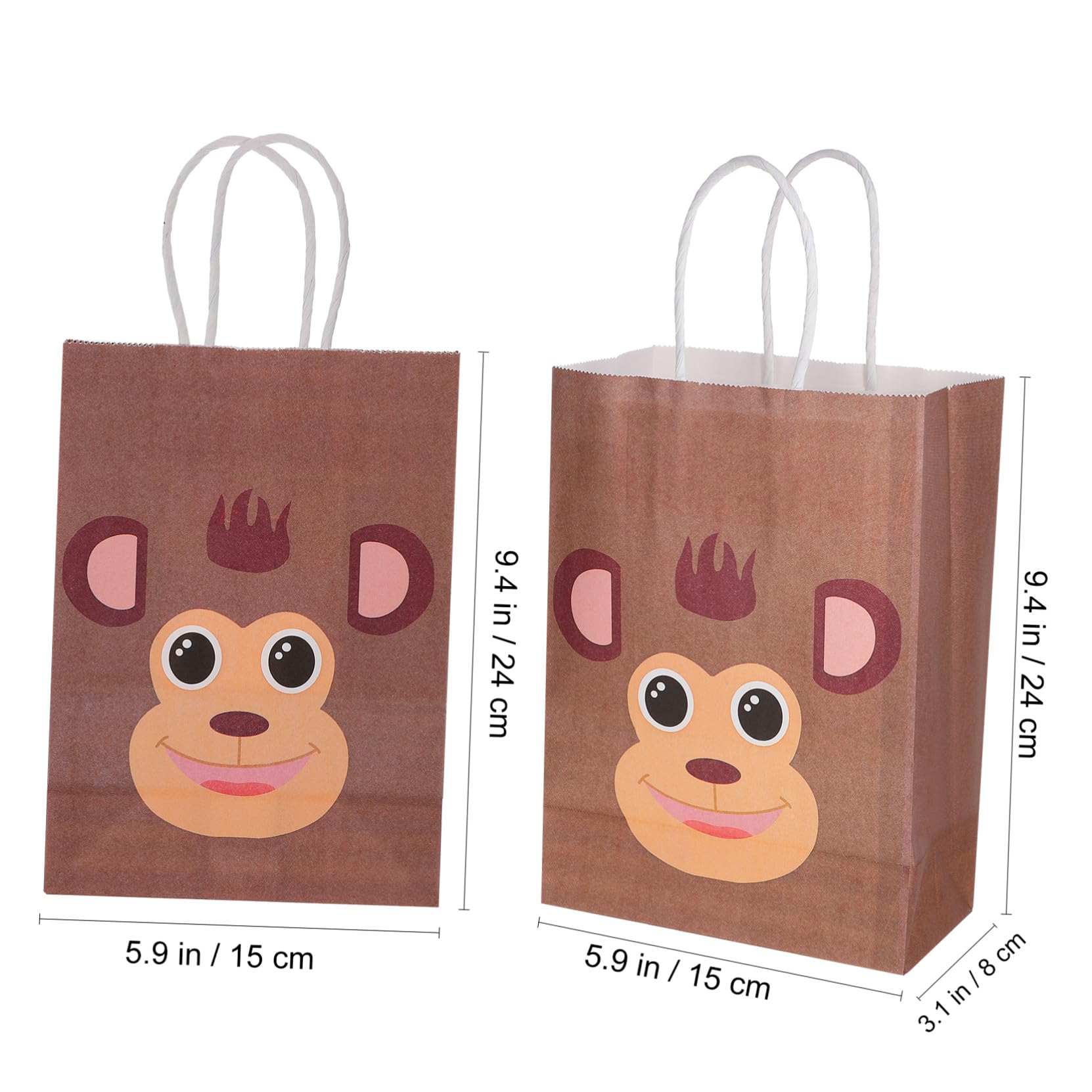 GARVALON Sacchetti Regalo in Carta Kraft Stampa Animali per Feste di Compleanno Bambini, 24 Pezzi, Dimensioni 21x15x8 Cm, per Trasporto Cibo e Utilizzo Versatile