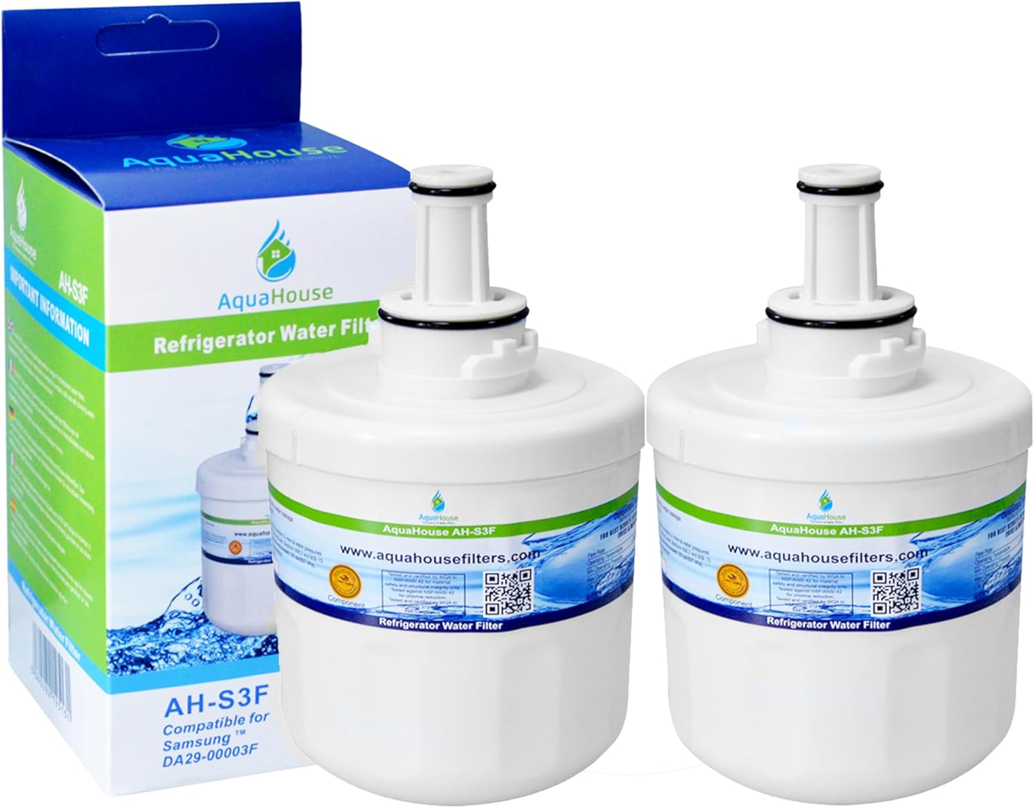 AquaHouse AH-S3F Water Filter Compatible for Samsung Fridge DA29-00003F, HAFIN1/EXP, DA97-06317A-B, DA29-00003A, DA29-00003B (Pack of 2)