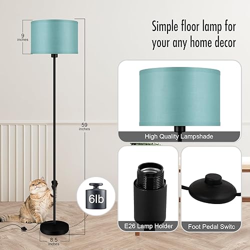 Miniatura 15 de Lámparas de pie doradas para sala de estar, lámpara de pie moderna, pantallas blancas, interruptor de pie, lámparas de poste simple lámpara alta