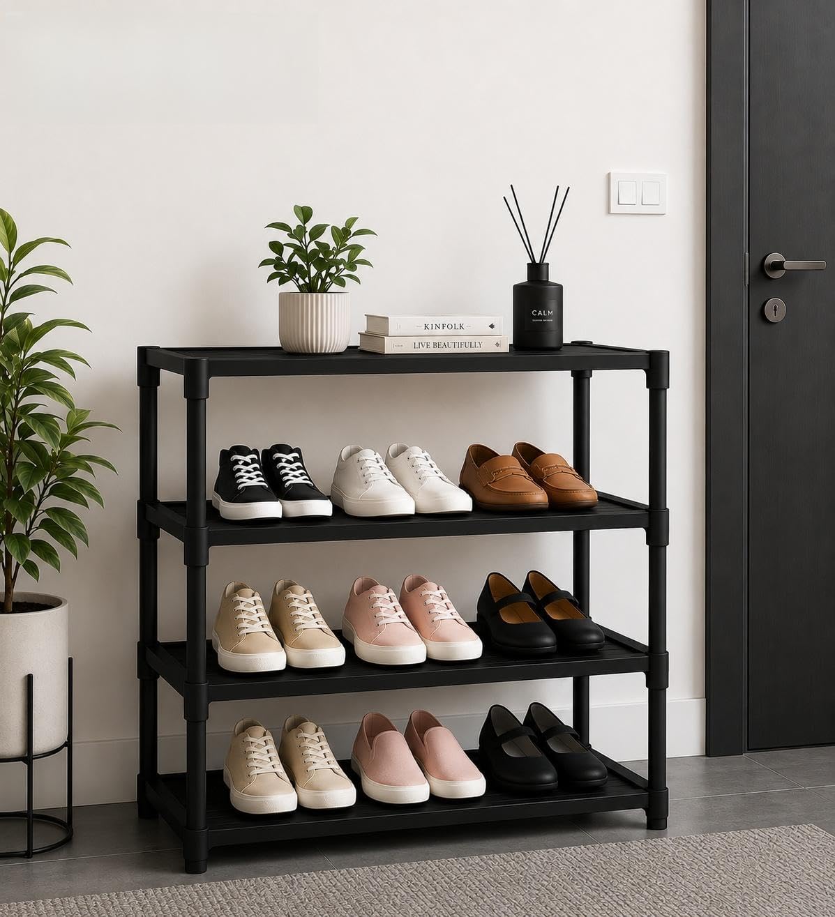 Homespaces 4 Tier Shoe Rack Organizer, Black | Space Saving, Durable Multi-Layer, For Entryway, Bedroom, Closet & Living Room-picture-23