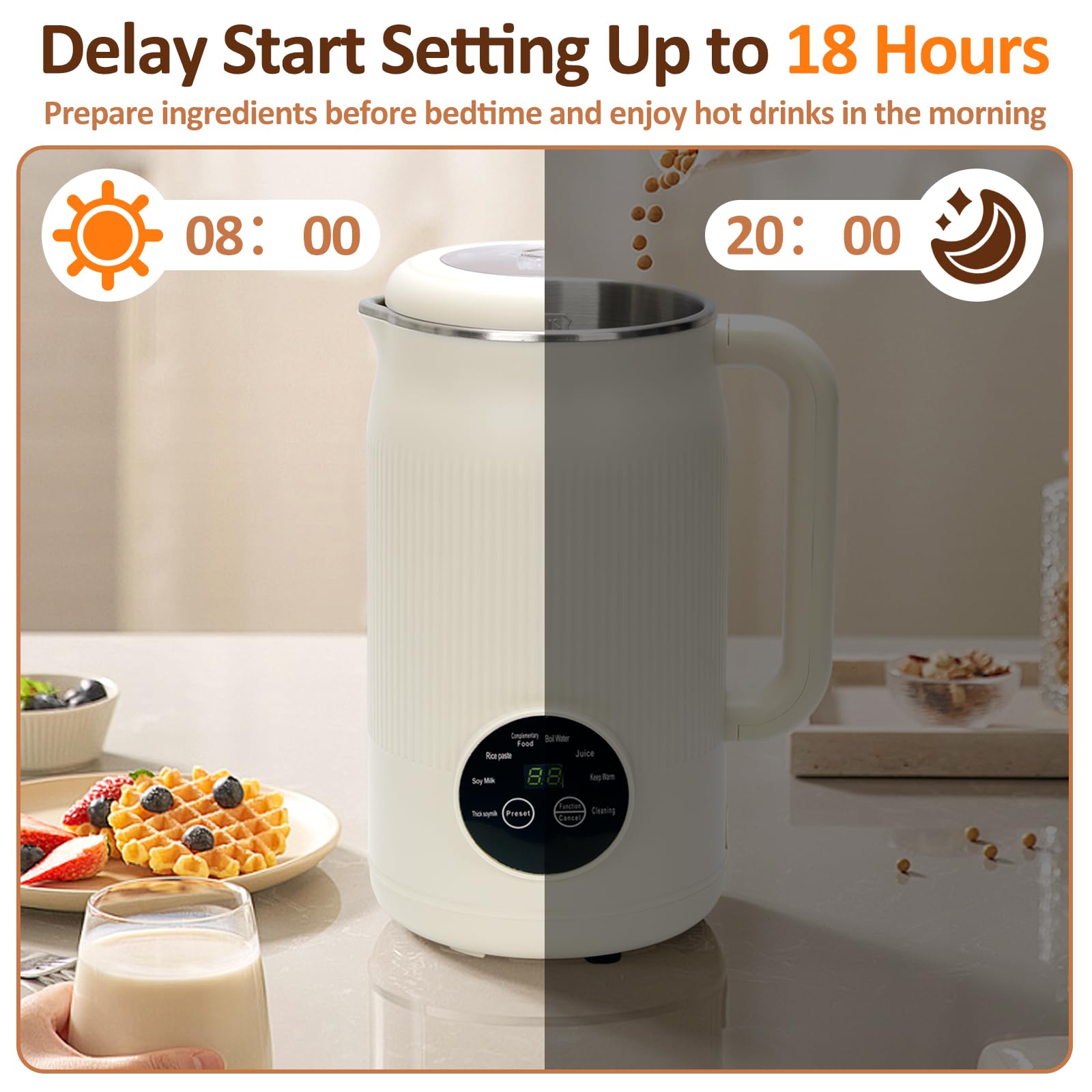 Sojamilch Hersteller 1200ml, Nussmilch Maschine mit 8 Modi, Entsafter Sojamilch Maschine mit 10 Klingen, Automatische Hafermilch Maschine mit Reinigungsfunktion/Verzögerungsstart/Warmhalten