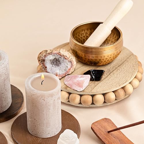 Miniatura 5 de 2 soportes de pedestal de madera con cuentas para exhibición, soportes redondos de granja, acento decorativo para cafetería, baño, isla de cocina,