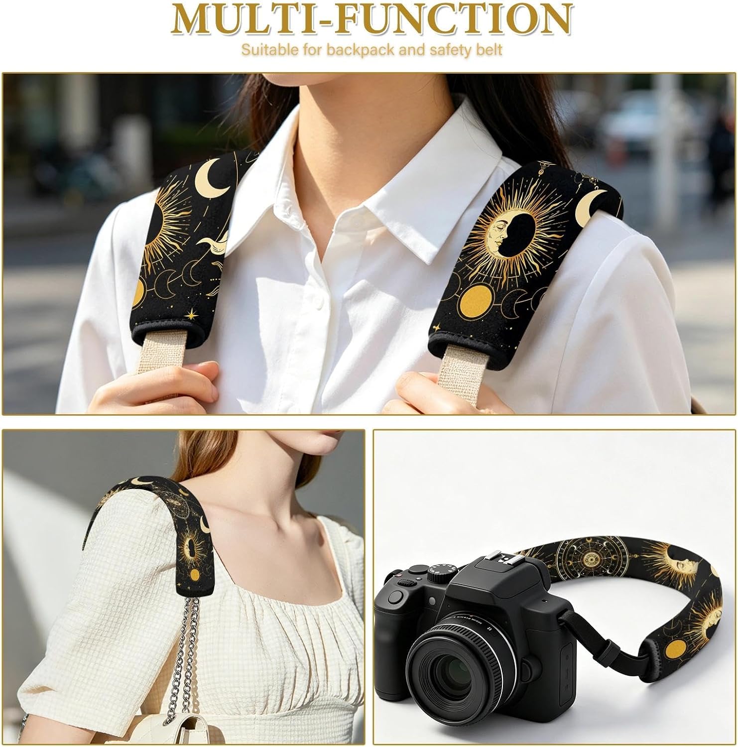 2 Pcs Seat Belt Cover for Women Men, Sun and Moon Car Seat Strap Pads for Kids, Bohemian Soft Car Seats Belt Cushion Pads for Girls and Boys Children Adults