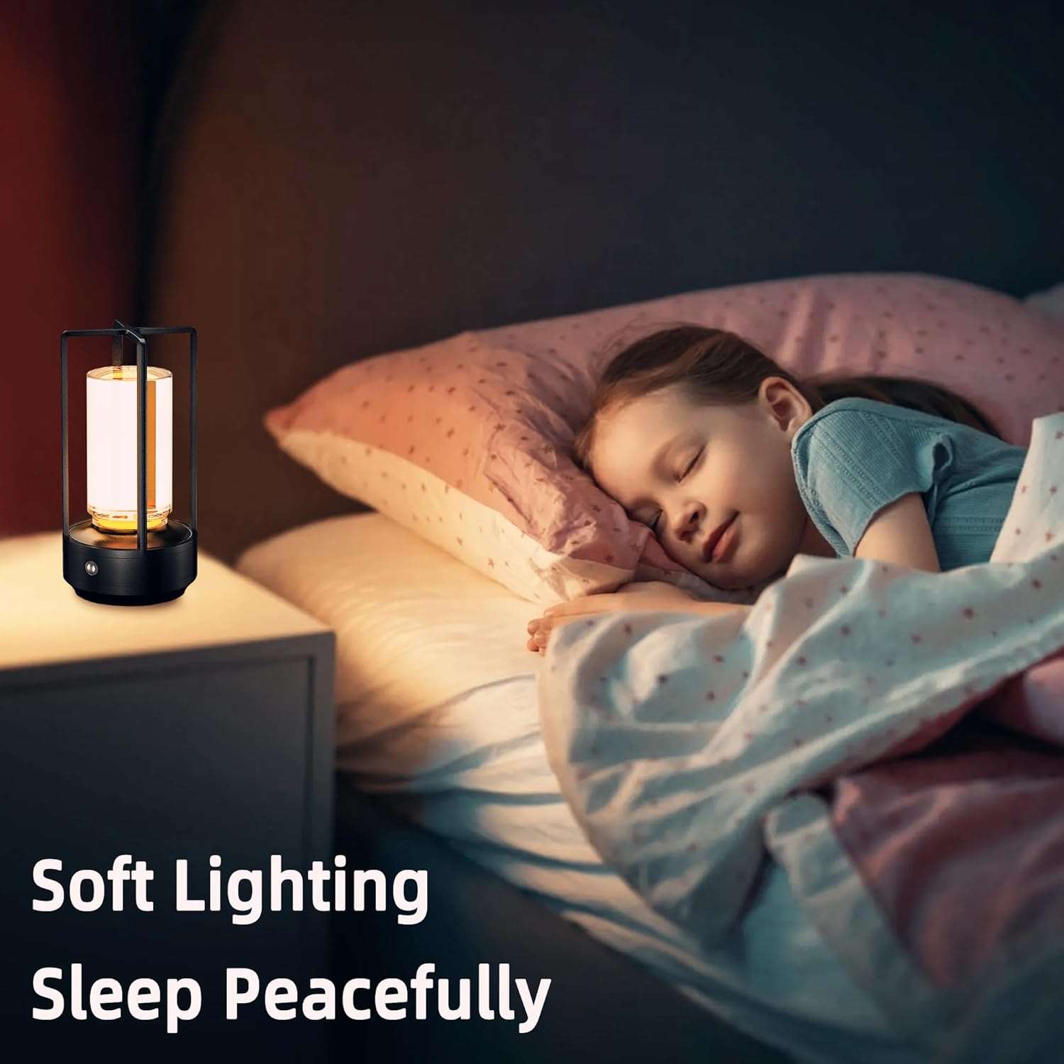 Touch Bedside Table Lamp, 3 Color Stepless Dimmable Bedroom Night Light, Rechargeable Cordless LED Romantic Atmosphere Lamp, Indoor Outdoor Portable Smart Small Lamp for Dinner Party Camping