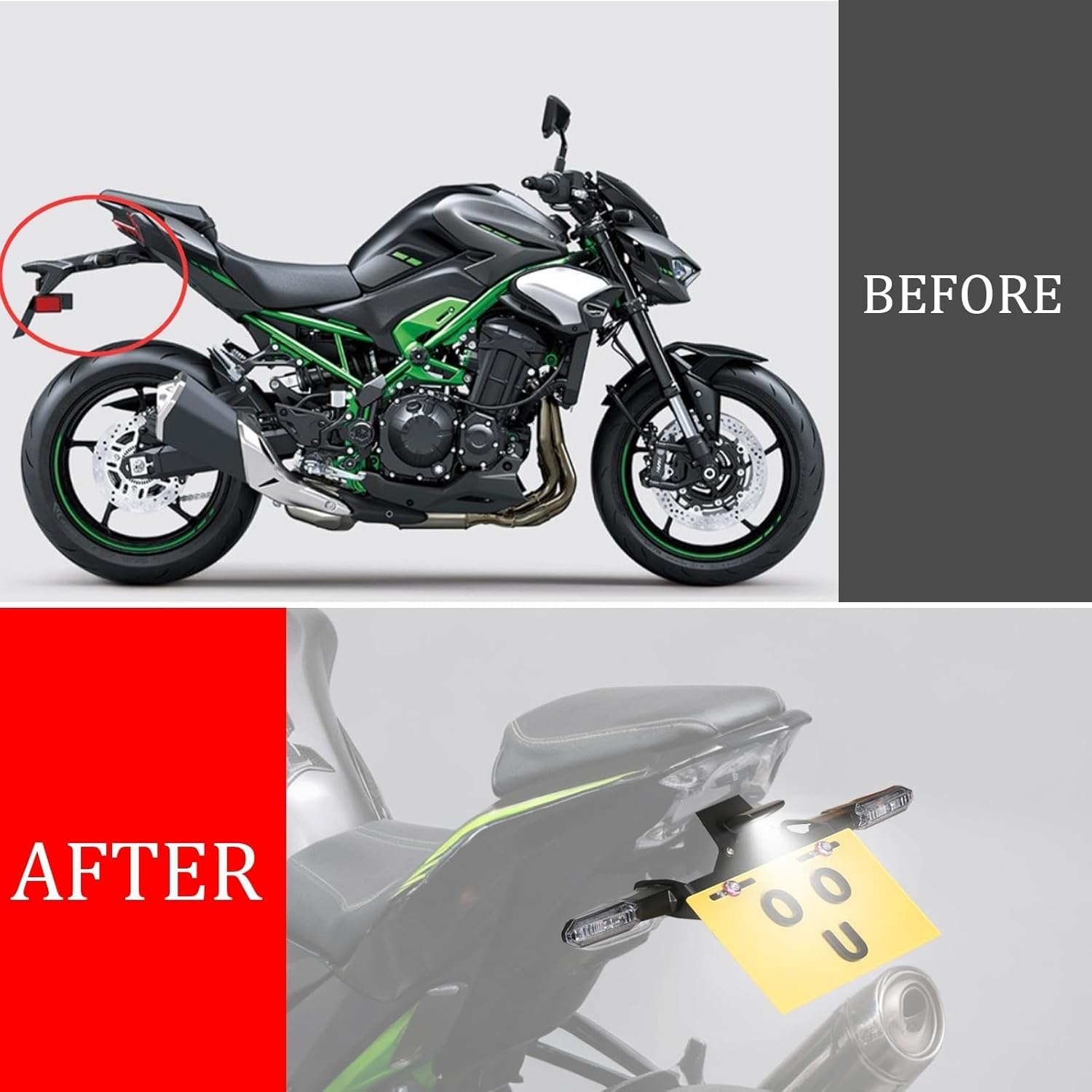 Z900 Fender Eliminator with LED Turn Signal - Rear Tail Tidy Kit License Plate Bracket Compatible With 2017-2024 Z900 ZR900 /2022-2024 Z900SE,ZR900, Z H2 SE ZR1000 / 2020-2024 ZH2 SE ZR1000(Clear)