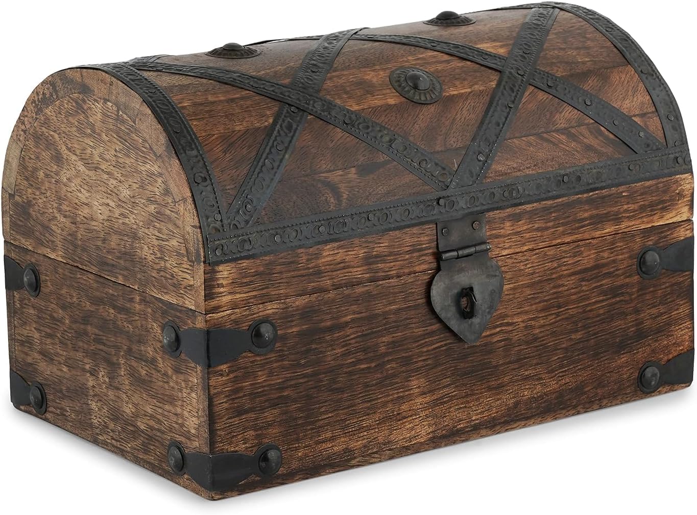 Ajuny Wooden Handcrafted Decorative Pirate Treasure Chest Jewelry Storage Box