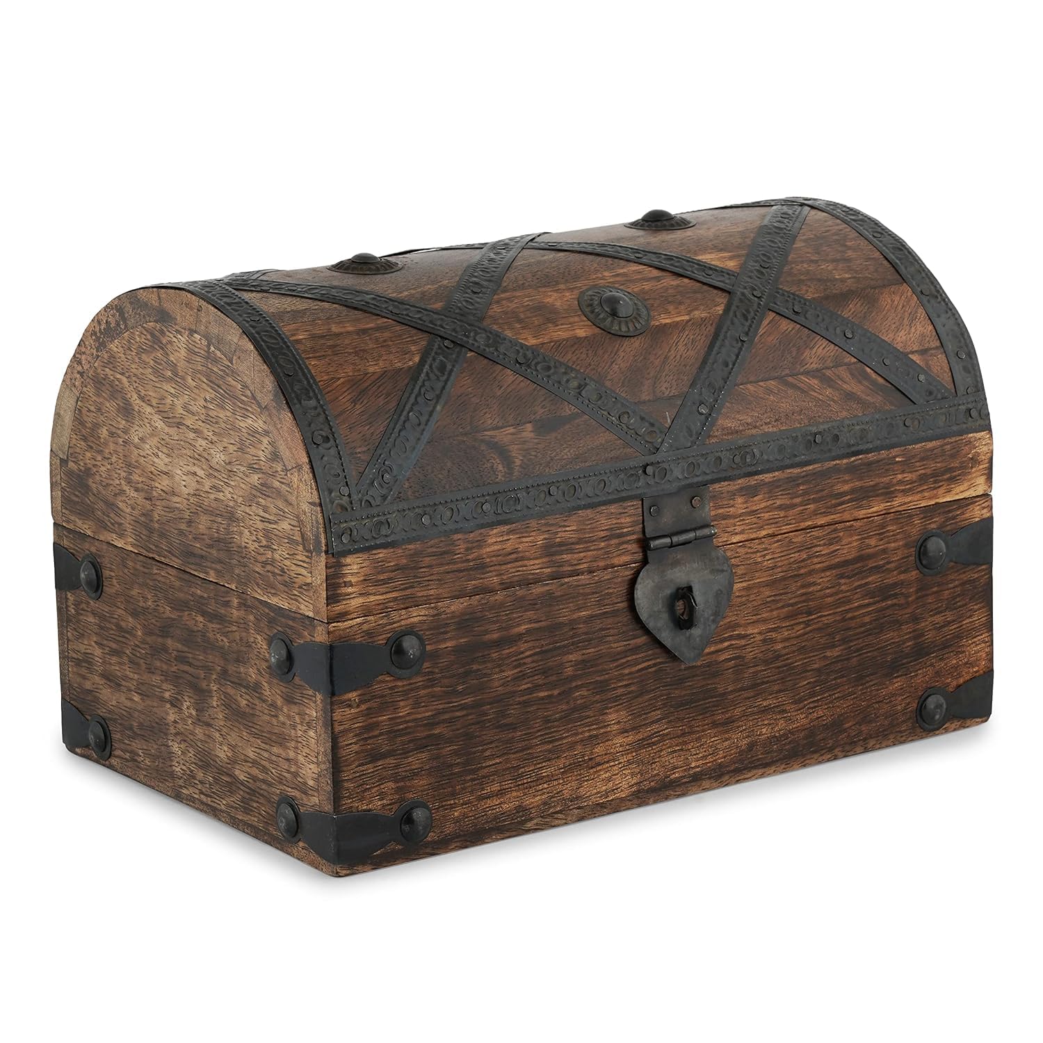 Ajuny Wooden Pirate Treasure Chest Jewellery Box 9 x 6 Inch Shell Strips