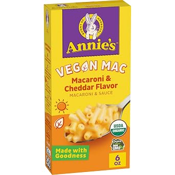 Annies Vegan Mac and Cheddar Flavor Pasta and Sauce, Organic, Plant Based, Dinner Side or Snacks, 6 oz
