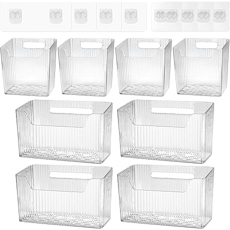 8 Pcs Storage Organizer Wall Mounted Adhesive Hanging Organizer Basket 2 Sizes For Bathroom Kitchen