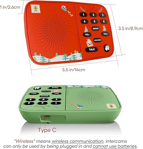 Miniatura 8 de Hosmart UltraSpeak - Intercomunicadores inalámbricos para el hogar, edición navideña, sistema de intercomunicación para uso doméstico