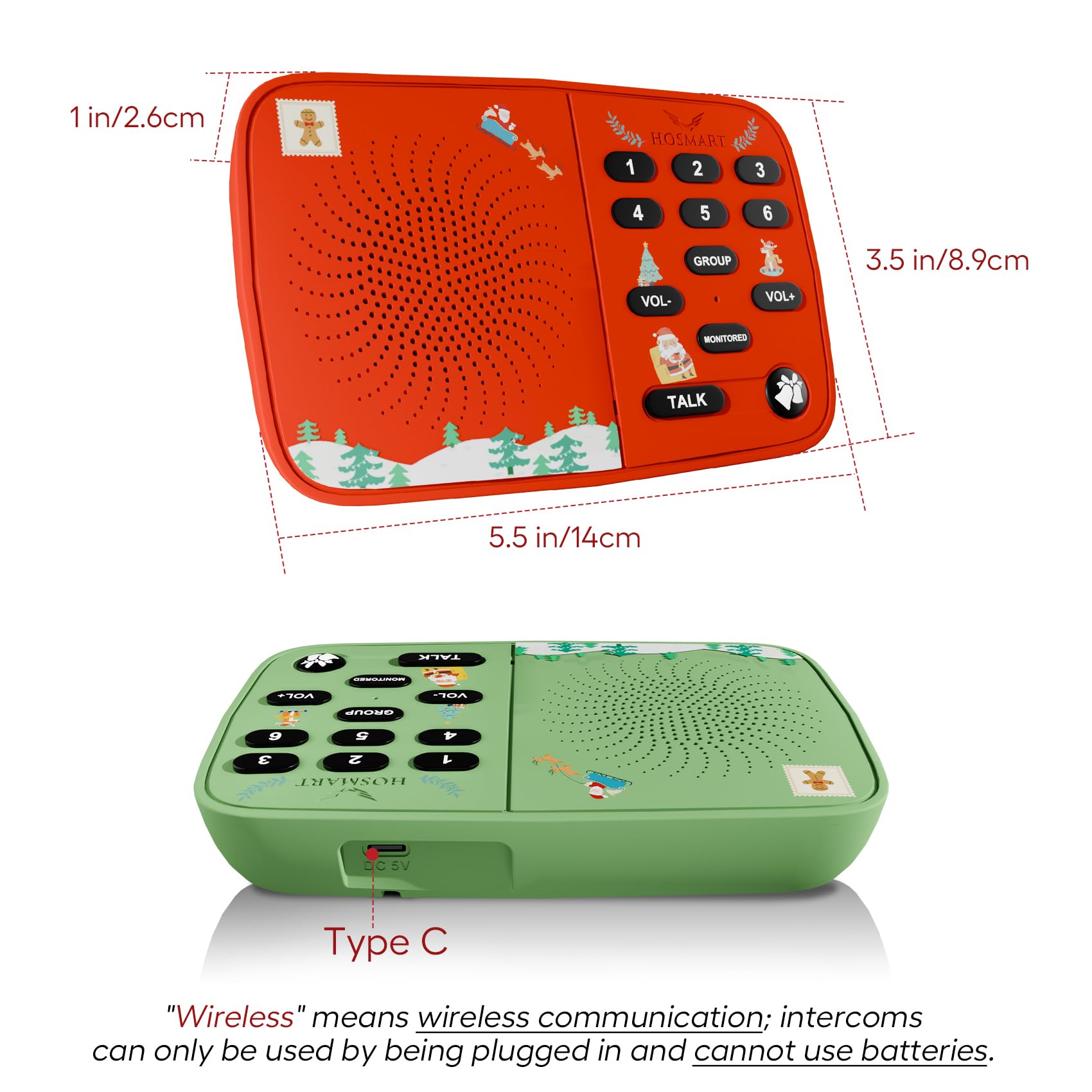 Hosmart UltraSpeak - Intercomunicadores inalámbricos para el hogar, edición navideña 2025, sistema de intercomunicación para uso doméstico, sistema de intercomunicación de sonido claro para negocios