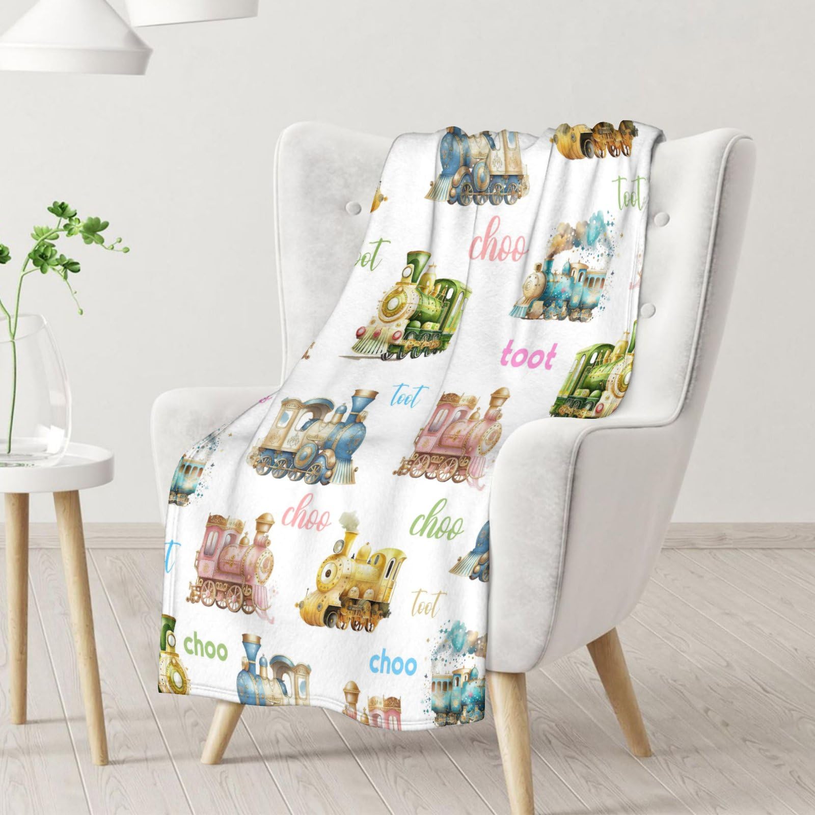 Train Blanket for Boys - 40x50 Inches Crib Size - Soft Fuzzy Plush Throws Gifts - White Cute Throw Blanket for Couch & Sofa