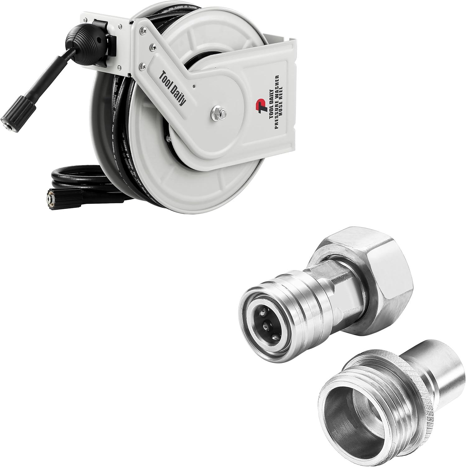 Tool Daily Retractable Pressure Washer Hose Reel, Garden Hose to Pressure Washer Adapter