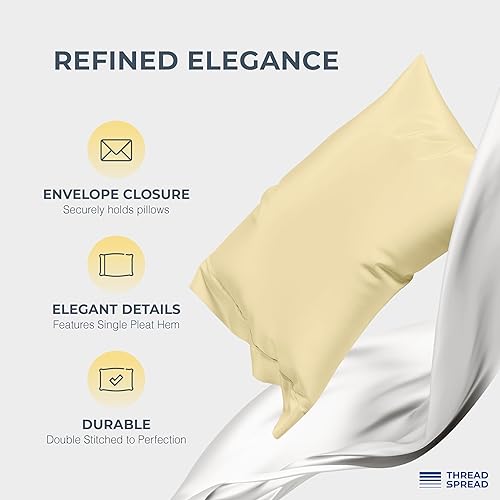 Miniatura 4 de THREAD SPREAD - Fundas de almohada de algodón egipcio de 1000 hilos con cierre de sobre, tejido de satén, 2 unidades.